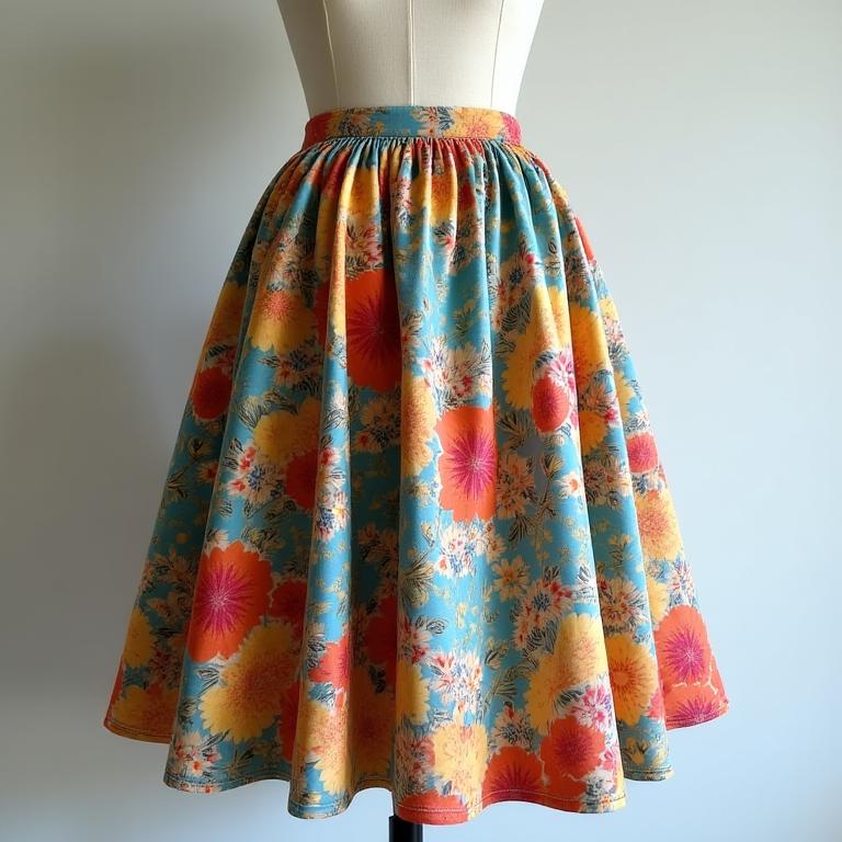 Saia com estampado floral exclusivo, feita à mão.